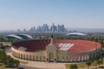 Olympic stadium with Los Angeles skyline in the background"