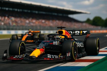 Formula 1 race car speeding on track during a motorsport event"