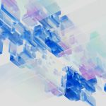 "Abstract 3D digital blocks in blue and purple tones forming a futuristic pattern"
