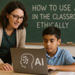 Teacher guiding a student on using artificial intelligence responsibly in the classroom.
