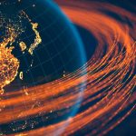 Digital visualization of global supply chains with illuminated trade routes across Asia.”